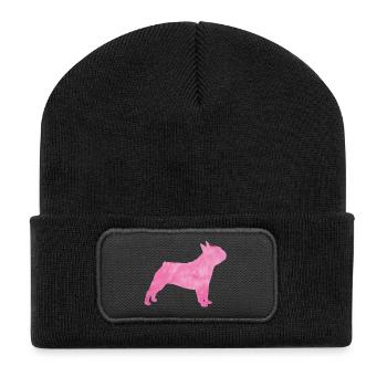Carlin Chien à fourrure duveteuse Maître Maîtresse rose - Beanie recyclé à patch - noir - Devant