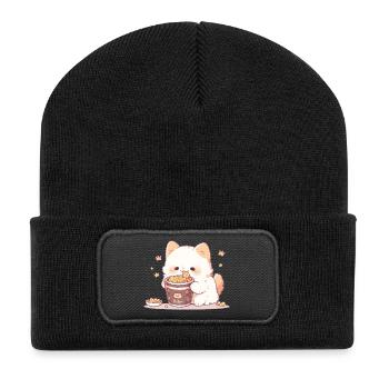 Chats spaghetti - Le chat s’amuse avec le passé - Beanie recyclé à patch - noir - Devant