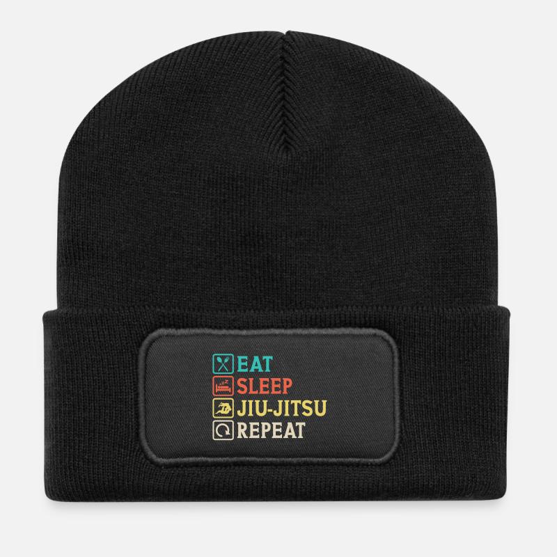 Eat Sleep Jiu-Jitsu Repeat Jiu Jitsu - Recycled Patch Beanie - black