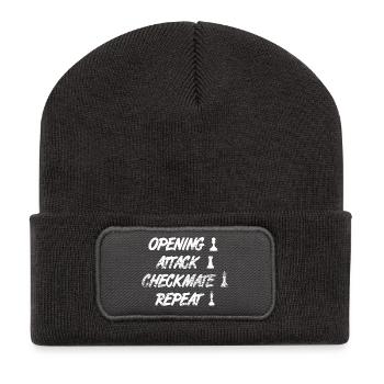 Schach Techniken - Recycelte Patch Beanie - Dunkelgrau - Vorne