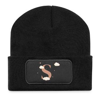 Buchstabe s Wolken Sterne - Recycelte Patch Beanie - Schwarz - Vorne