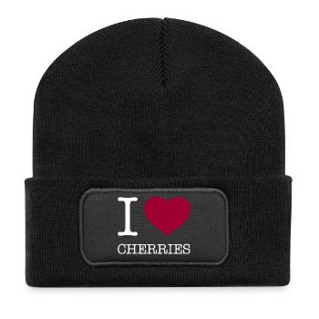 I LOVE CHERRIES Kirschen - Recycelte Patch Beanie - Schwarz - Vorne
