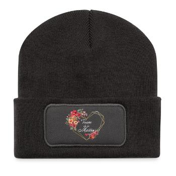 Bride's Team Golden Heart Floral - Recycled Patch Beanie - dark grey - Front