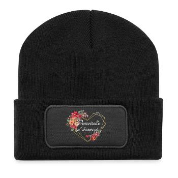 Bridesmaid Gold Heart Floral - Recycled Patch Beanie - black - Front