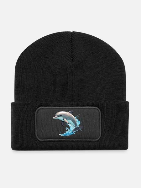 Delfin - Cute Ocean Pet Design - Recycelte Patch Beanie - Schwarz