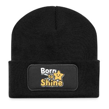 Born to Shine – Strahlender Stern - Recycelte Patch Beanie - Schwarz - Vorne