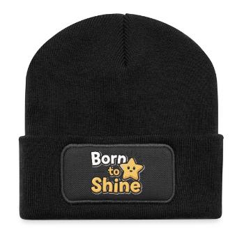 Born to Shine – Strahlender Stern - Recycelte Patch Beanie - Schwarz - Vorne