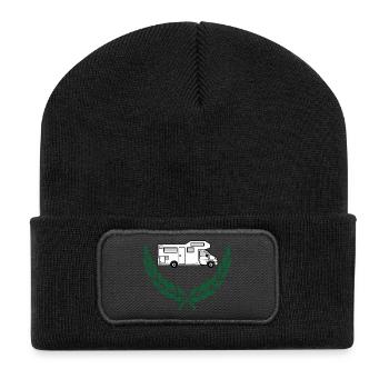 Camper in laurel wreath white design - Recycled Patch Beanie - black - Front