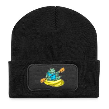 Frosch kleines Boot - Recycelte Patch Beanie - Schwarz - Vorne