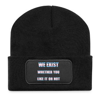 We Exist - Transgender Flag - Recycled Patch Beanie - black - Front