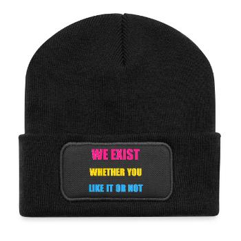 We Exist - Pansexual Flag - Recycled Patch Beanie - black - Front