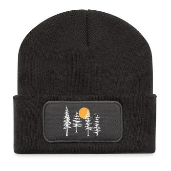 Serene Forest Silhouette with Sunset - Recycled Patch Beanie - dark grey - Front