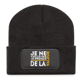 Ich werde nicht alt, ich steigere meinen Wert - Recycelte Patch Beanie - Dunkelgrau - Vorne