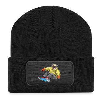 Mops Snowboarder Snowboard - Recycelte Patch Beanie - Schwarz - Vorne