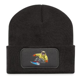 Mops Snowboarder Snowboard - Recycelte Patch Beanie - Dunkelgrau - Vorne