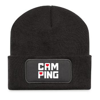 Camping Herz Fan Camper Rentner Wohnwagen Van Life - Recycelte Patch Beanie - Dunkelgrau - Vorne