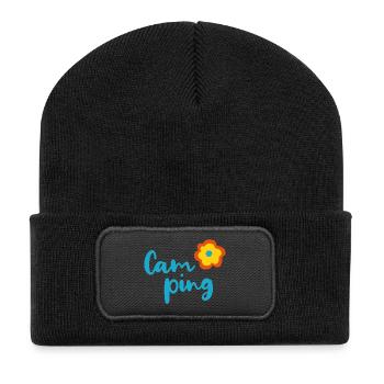 Camping Blume Camper Fan Urlaub Van Life Sommer - Recycelte Patch Beanie - Schwarz - Vorne
