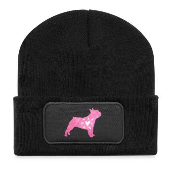 Carlin Coeur Amour Chien Fourrure Wauwau Rose Animal Amour - Beanie recyclé à patch - noir - Devant