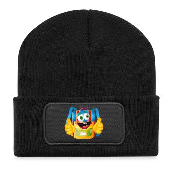Cartable de dessin animé amusant avec pouces vers le haut - Beanie recyclé à patch - noir - Devant