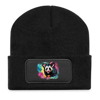 opossum, ilustration, opossum, coloré, graffiti - Beanie recyclé à patch - noir - Devant