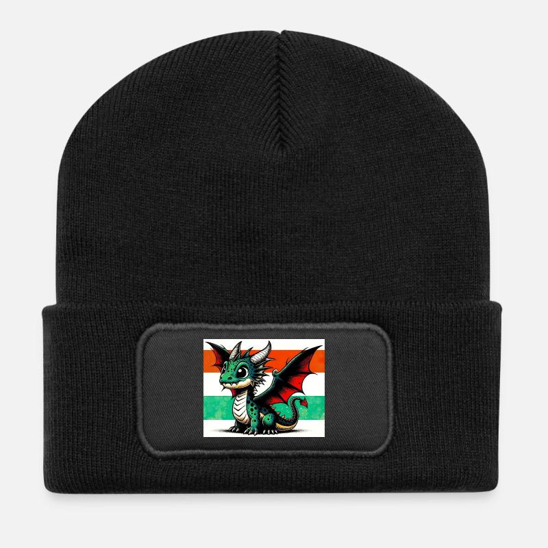 Drache - Recycelte Patch Beanie - Schwarz