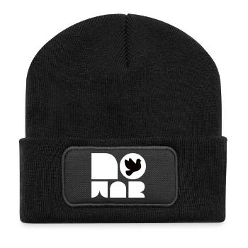 Personalisierbares NO WAR Shirt mit Friedenstaube - Recycelte Patch Beanie - Schwarz - Vorne