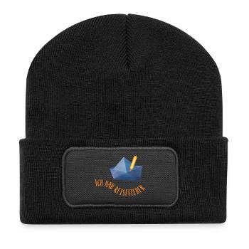 Fièvre de voyage Papier Bateau Vacances Cool Dictons Mer - Beanie recyclé à patch - noir - Devant