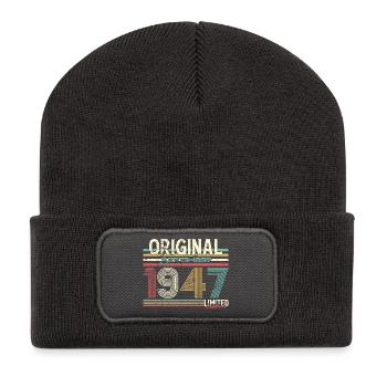 Modèle d'impression rétro de septembre 1947 - Beanie recyclé à patch - charbon - Devant