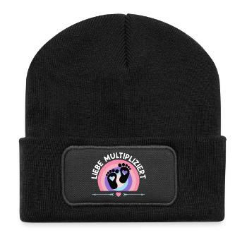Expectant mother LOVE MULTIPLIES Funny - Recycled Patch Beanie - black - Front