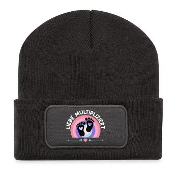 Expectant mother LOVE MULTIPLIES Funny - Recycled Patch Beanie - dark grey - Front