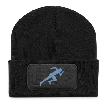 Minimalistisch Silhouette Sprinter Sprinten Rennen - Recycelte Patch Beanie - Schwarz - Vorne