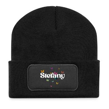 Schöner Mädchenname mit Schmetterlingen STEFANY - Recycelte Patch Beanie - Schwarz - Vorne
