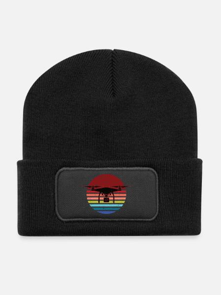 Vintage Drohne  - Recycelte Patch Beanie - Schwarz