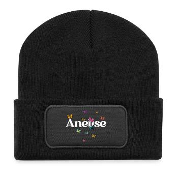 Beau prénom de fille avec des papillons ANELISE - Beanie recyclé à patch - noir - Devant