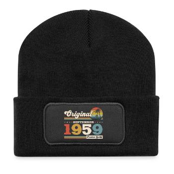 66. Geburtstag Original September Jahrgang 1959 - Recycelte Patch Beanie - Schwarz - Vorne