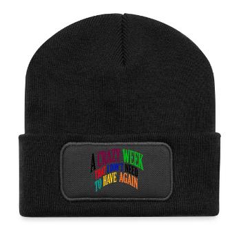 Lebendiges, verrücktes Wochenmotivationszitat-Design - Recycelte Patch Beanie - Schwarz - Vorne