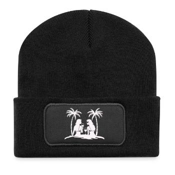 Silhouette style tropical beach night - Recycled Patch Beanie - black - Front