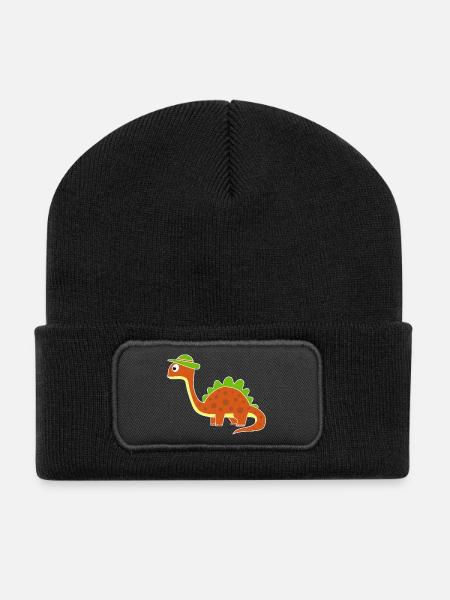 Lustiger Dino mit Punkten - Recycelte Patch Beanie - Schwarz
