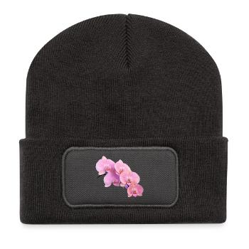 Rosa Orchidee Isolierte Clipart - Recycelte Patch Beanie - Dunkelgrau - Vorne