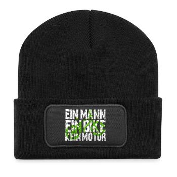 Gravel Bike EIN MANN EIN BIKE KEIN MOTOR  - Recycelte Patch Beanie - Schwarz - Vorne