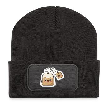 Kawaii Teebeutel Charme - Recycelte Patch Beanie - Dunkelgrau - Vorne