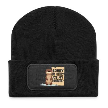 Sea Otter Cartoon Ate My Homework - Recycled Patch Beanie - black - Front