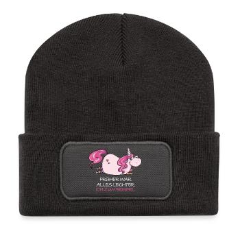 Lustige Dickes Einhorn Spruch Molliges Einhorn - Recycelte Patch Beanie - Dunkelgrau - Vorne