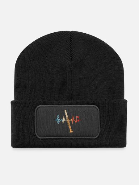 Klarinette Herzschlag Klarinettist Musiker - Recycelte Patch Beanie - Schwarz