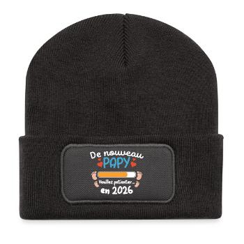 Neuer Opa 2026 Humor Familienanzeige groß - Recycelte Patch Beanie - Dunkelgrau - Vorne