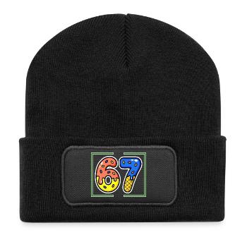 Siebenundsechzig, 67, 6, 7 - Recycelte Patch Beanie - Schwarz - Vorne
