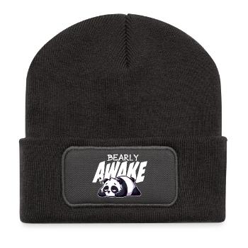 Früh erwachen Panda Illustration - Recycelte Patch Beanie - Dunkelgrau - Vorne