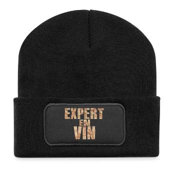 Expert en Vin – Design en bouchons de vin - Beanie recyclé à patch - noir - Devant