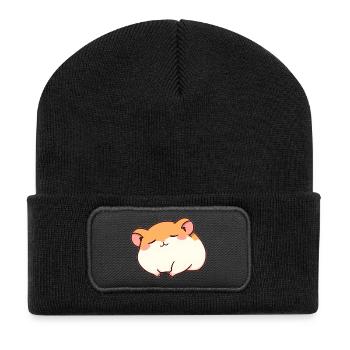 Schlafender Hamster - Recycelte Patch Beanie - Schwarz - Vorne