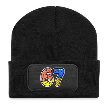 Siebenundsechzig, 67, 6, 7 - Recycelte Patch Beanie - Schwarz - Vorne
